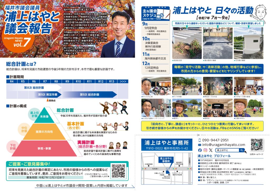 浦上はやと議会報告書vol.7 オモテ面